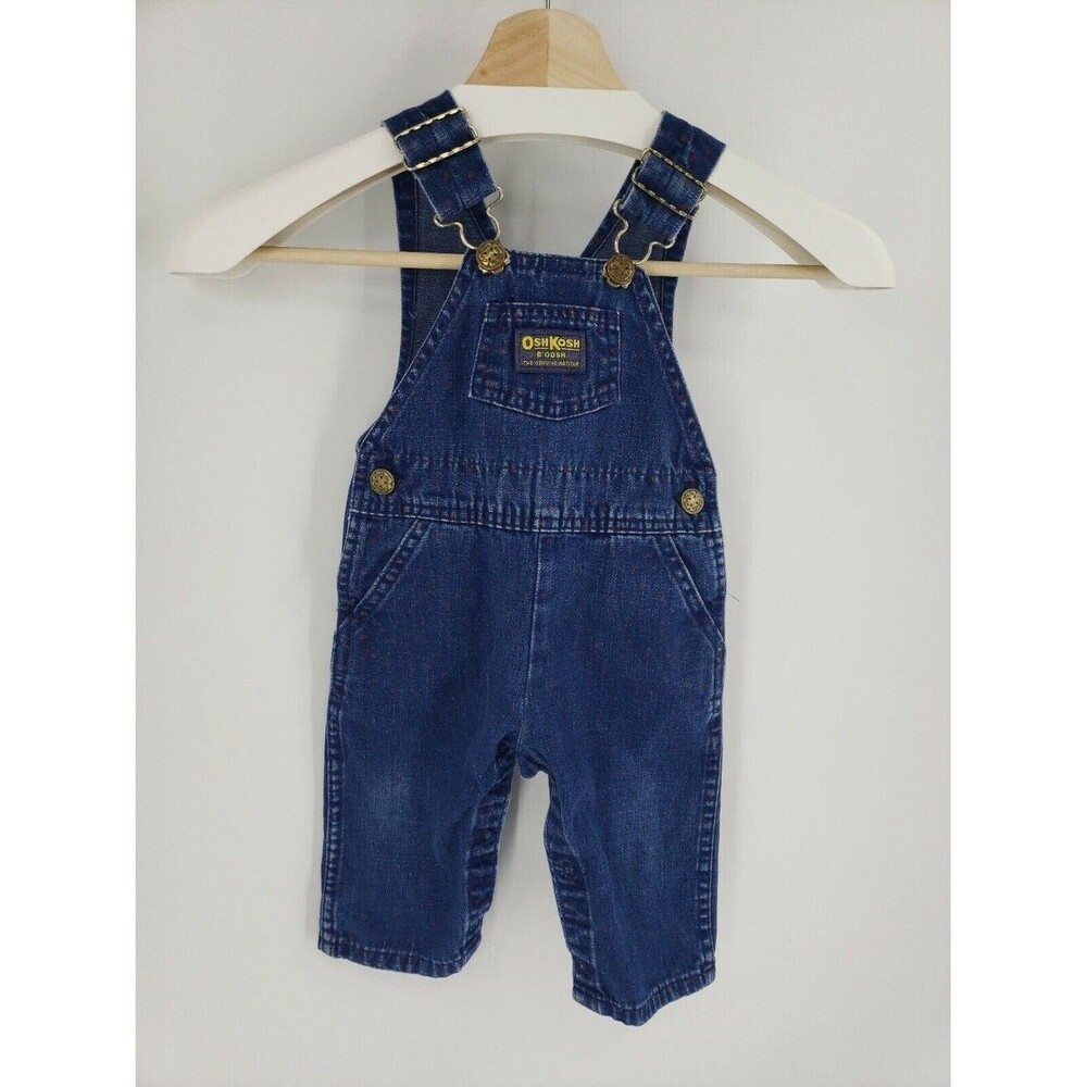 Vintage Girls OshKosh B'Gosh Denim Bib Overalls 18 M Cherry Print